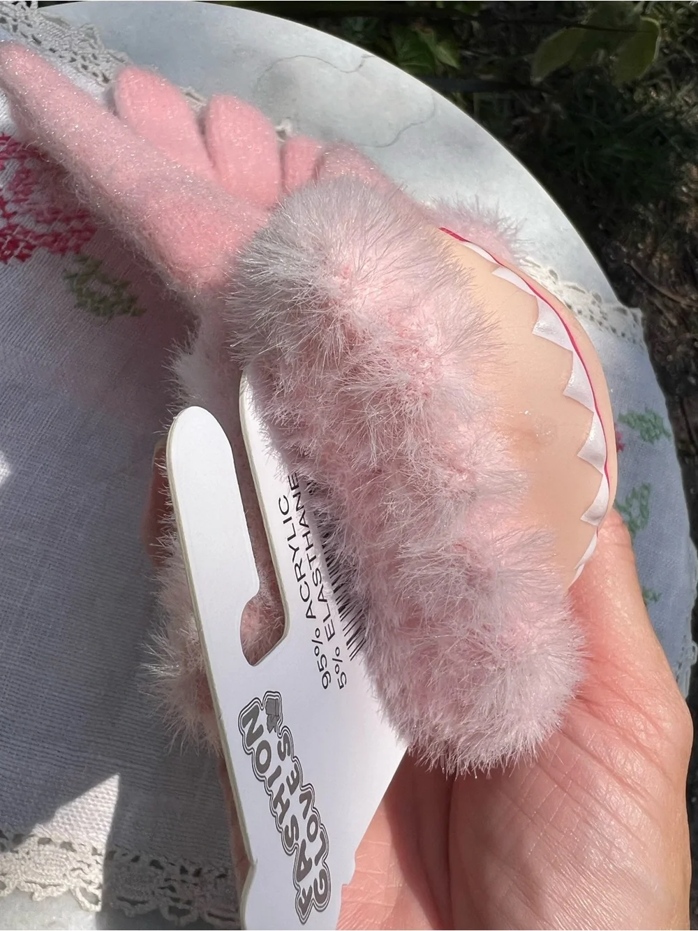 Girls’ Pink Plush Character Mittens with Fuzzy Cuffs